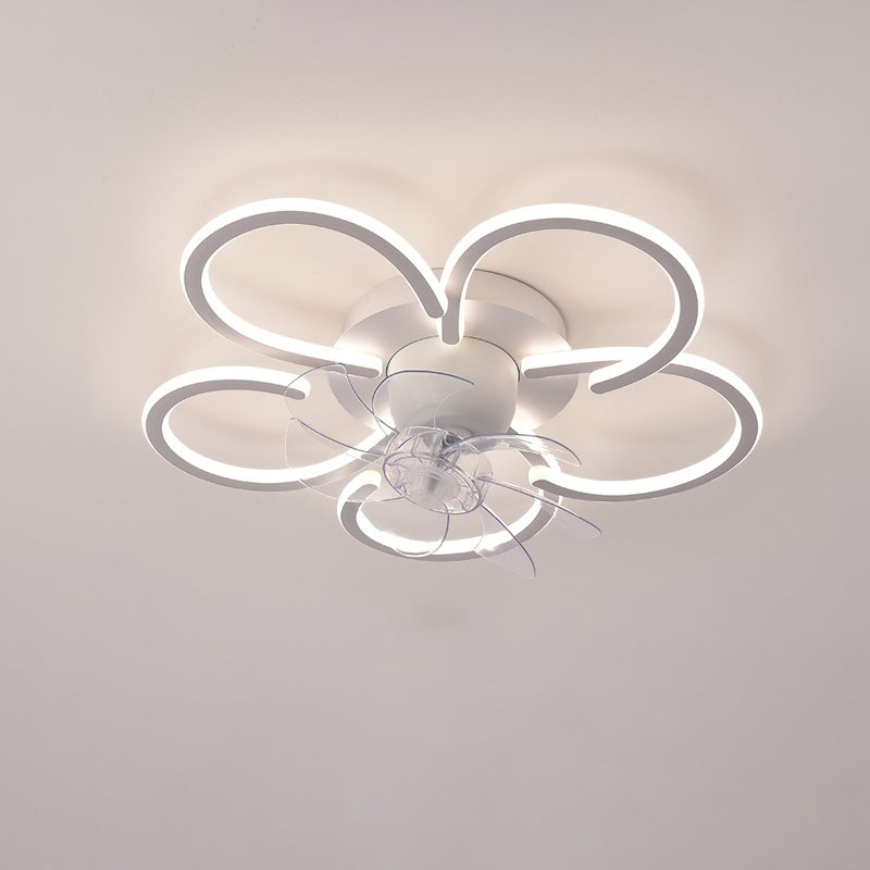 Modern Minimalist Flower LED Flush Mount Ceiling Fan Light - Round ABS Acrylic Design for Bedroom
