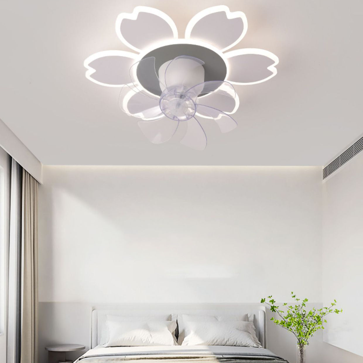 Modern Minimalist Flower LED Flush Mount Ceiling Fan Light - Round ABS Acrylic Design for Bedroom