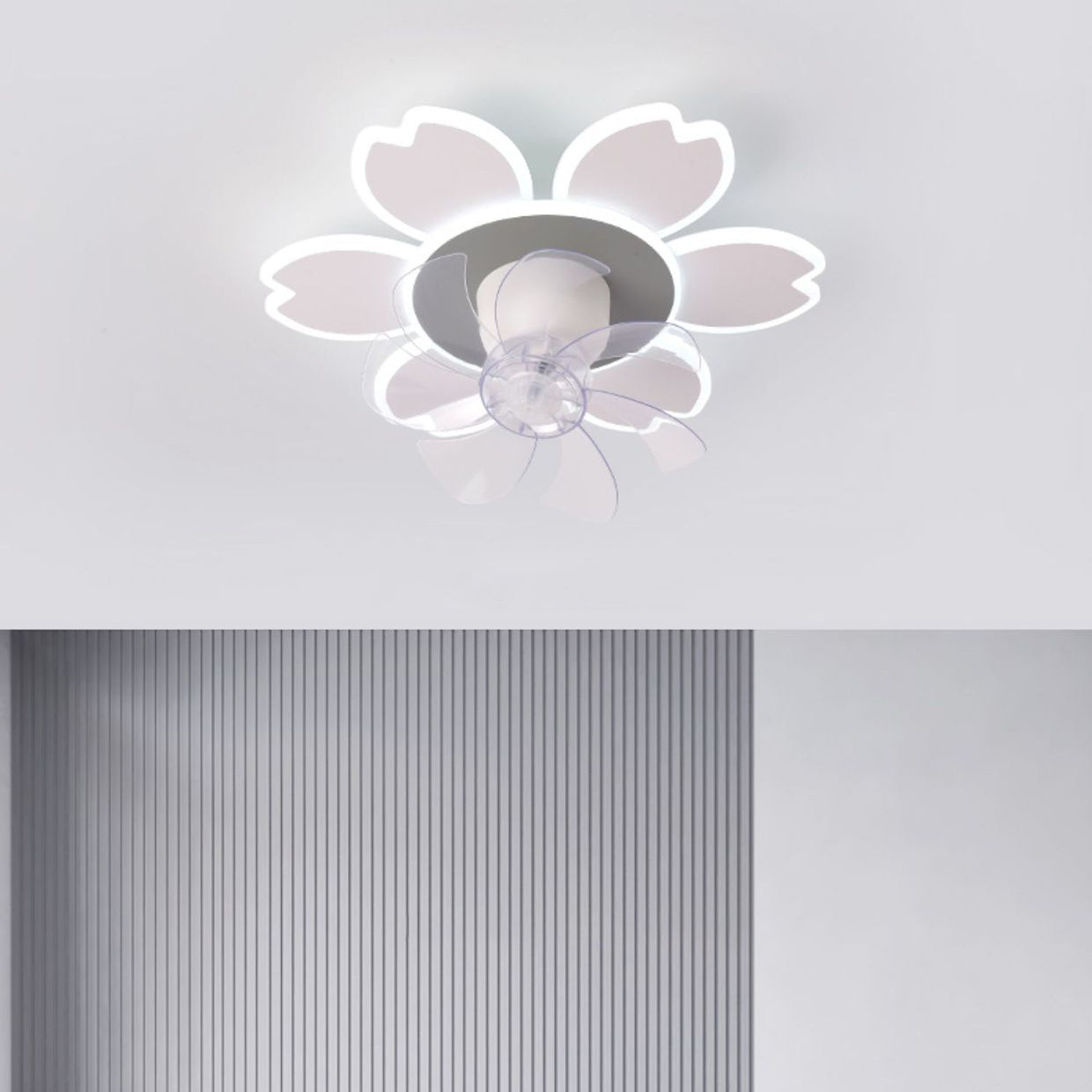 Modern Minimalist Flower LED Flush Mount Ceiling Fan Light - Round ABS Acrylic Design for Bedroom