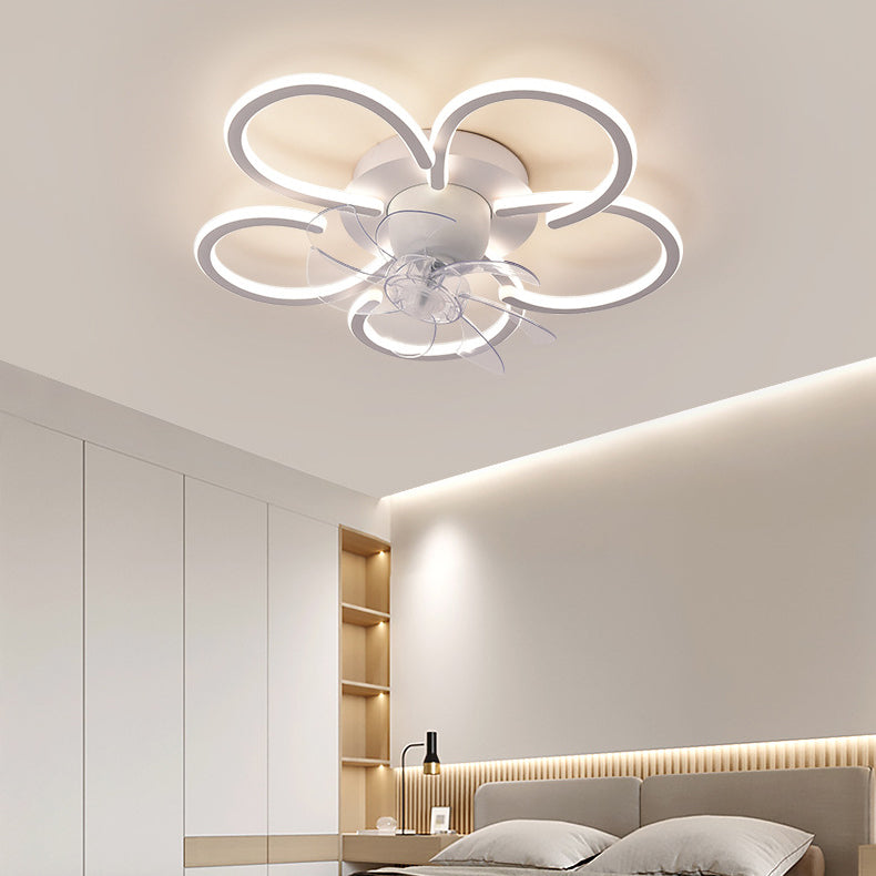 Modern Minimalist Flower LED Flush Mount Ceiling Fan Light - Round ABS Acrylic Design for Bedroom