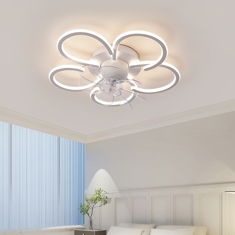 Modern Minimalist Flower LED Flush Mount Ceiling Fan Light - Round ABS Acrylic Design for Bedroom