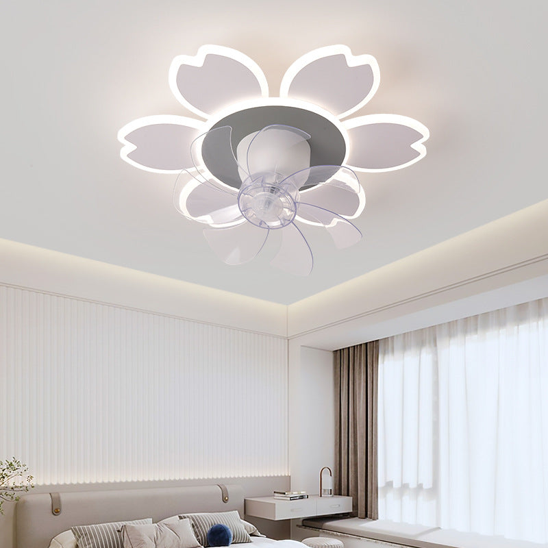 Modern Minimalist Flower LED Flush Mount Ceiling Fan Light - Round ABS Acrylic Design for Bedroom