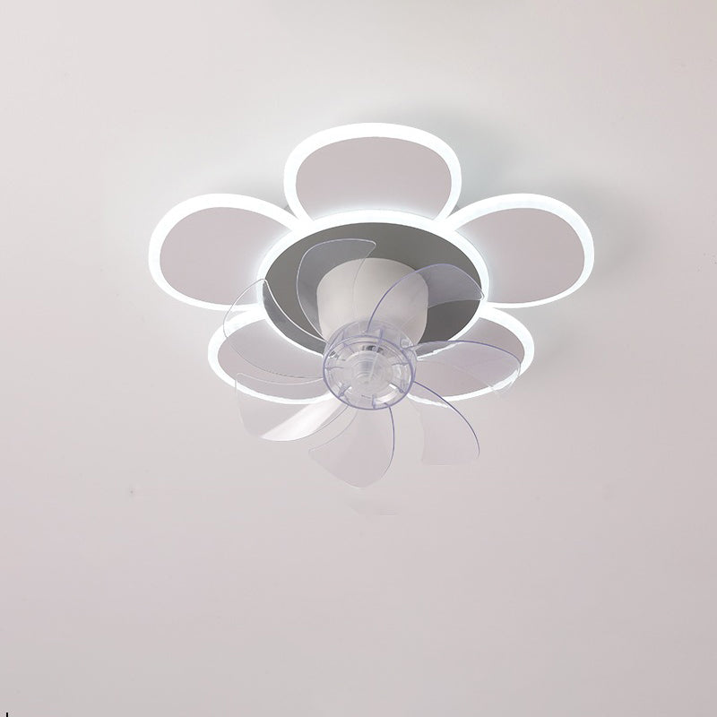 Modern Minimalist Flower LED Flush Mount Ceiling Fan Light - Round ABS Acrylic Design for Bedroom