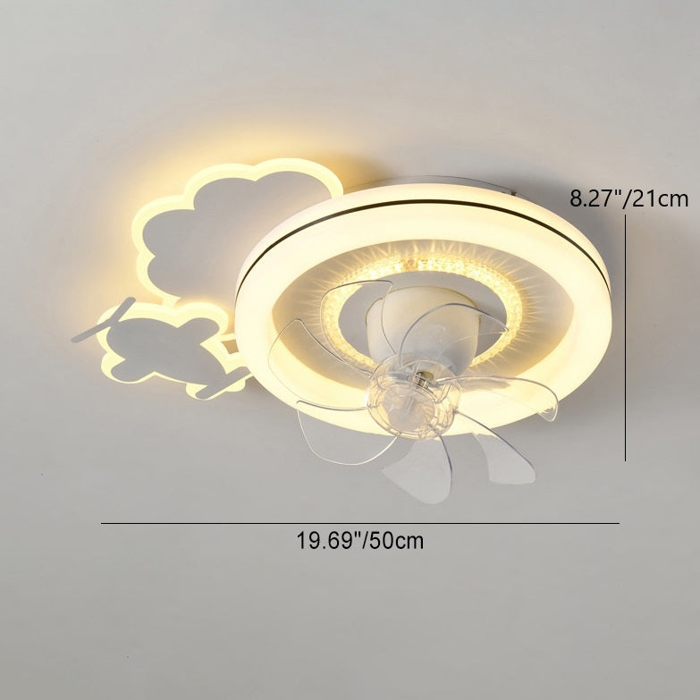 Modern Minimalist Clouds Airplanes Crown LED Flush Mount Ceiling Fan Light for Bedroom