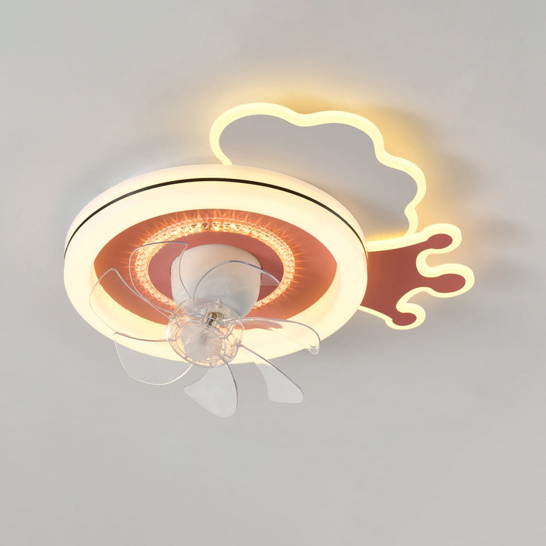 Modern Minimalist Clouds Airplanes Crown LED Flush Mount Ceiling Fan Light for Bedroom