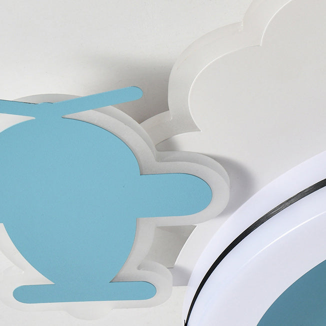 Modern Minimalist Clouds Airplanes Crown LED Flush Mount Ceiling Fan Light for Bedroom