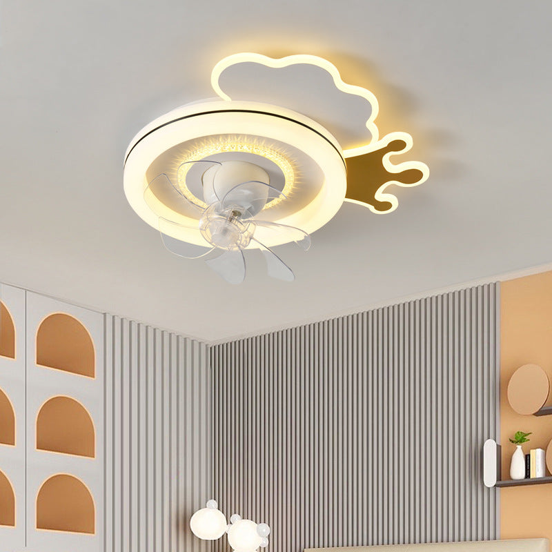 Modern Minimalist Clouds Airplanes Crown LED Flush Mount Ceiling Fan Light for Bedroom