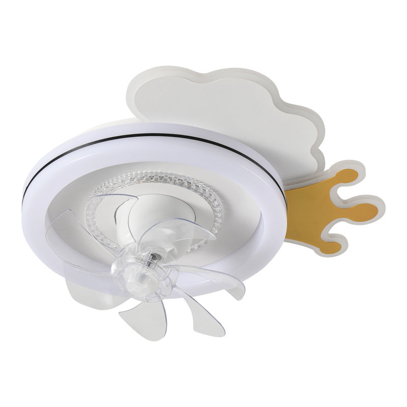 Modern Minimalist Clouds Airplanes Crown LED Flush Mount Ceiling Fan Light for Bedroom