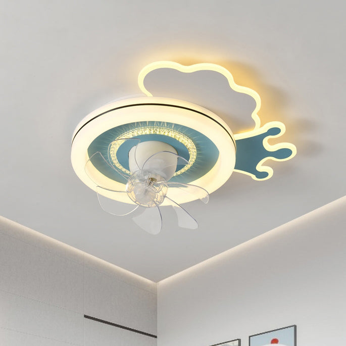 Modern Minimalist Clouds Airplanes Crown LED Flush Mount Ceiling Fan Light for Bedroom