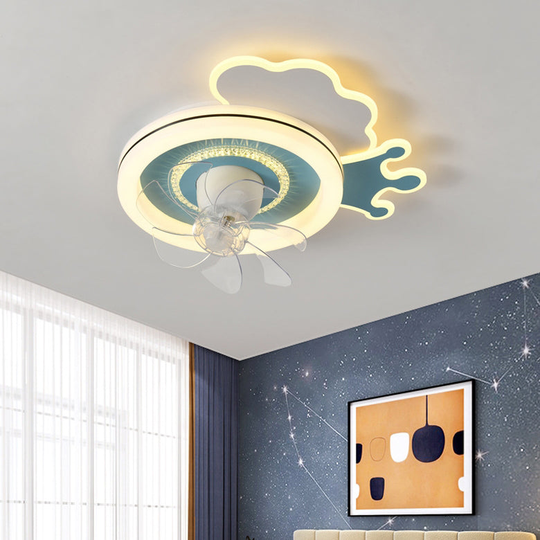 Modern Minimalist Clouds Airplanes Crown LED Flush Mount Ceiling Fan Light for Bedroom