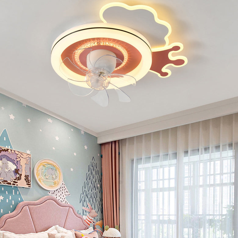 Modern Minimalist Clouds Airplanes Crown LED Flush Mount Ceiling Fan Light for Bedroom