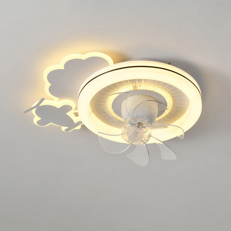 Modern Minimalist Clouds Airplanes Crown LED Flush Mount Ceiling Fan Light for Bedroom