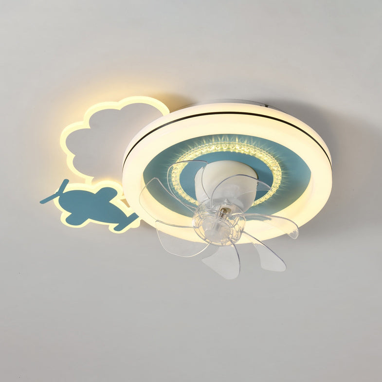 Modern Minimalist Clouds Airplanes Crown LED Flush Mount Ceiling Fan Light for Bedroom