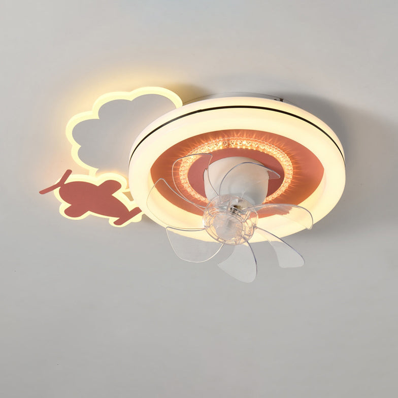 Modern Minimalist Clouds Airplanes Crown LED Flush Mount Ceiling Fan Light for Bedroom