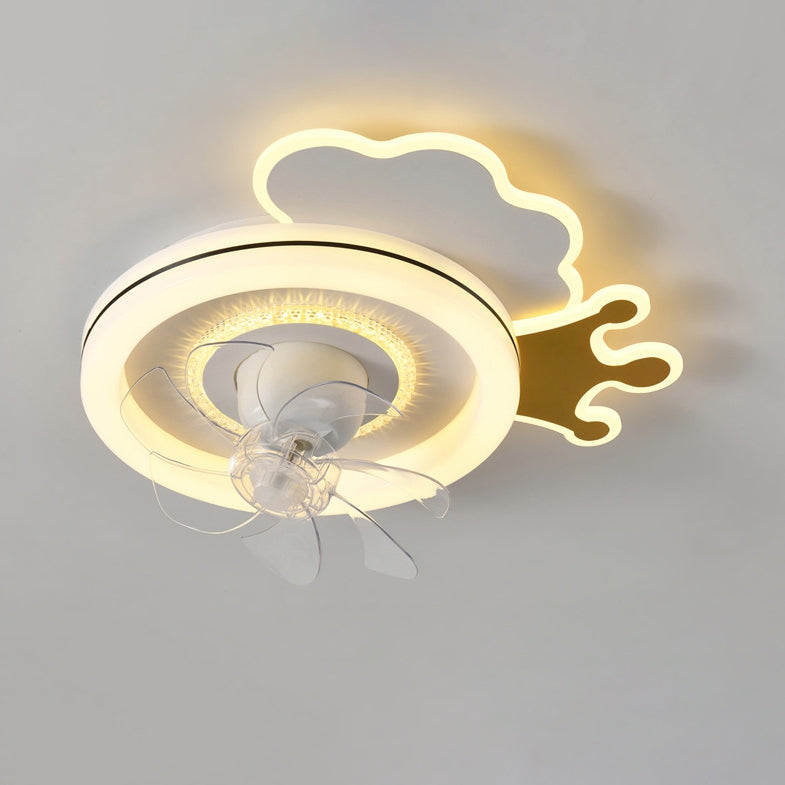 Modern Minimalist Clouds Airplanes Crown LED Flush Mount Ceiling Fan Light for Bedroom