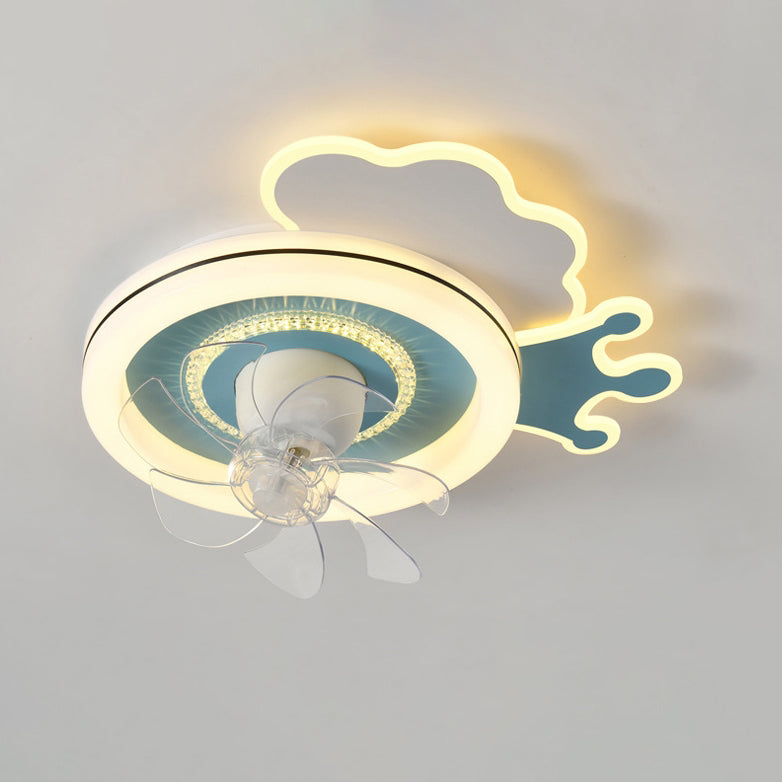 Modern Minimalist Clouds Airplanes Crown LED Flush Mount Ceiling Fan Light for Bedroom