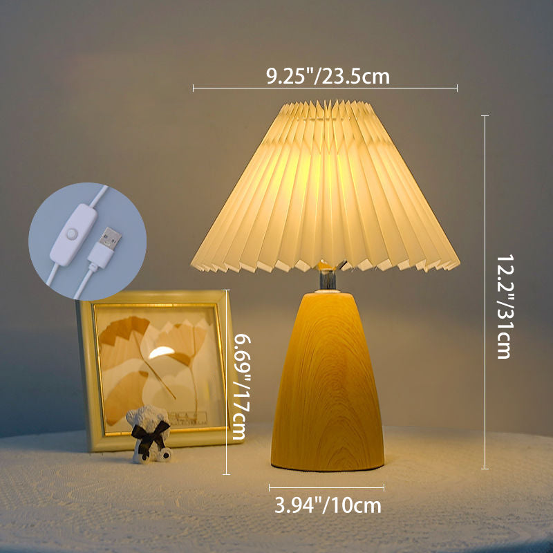 Vintage Scalloped Pleated Cone Fabric LED Table Lamp for Living Room
