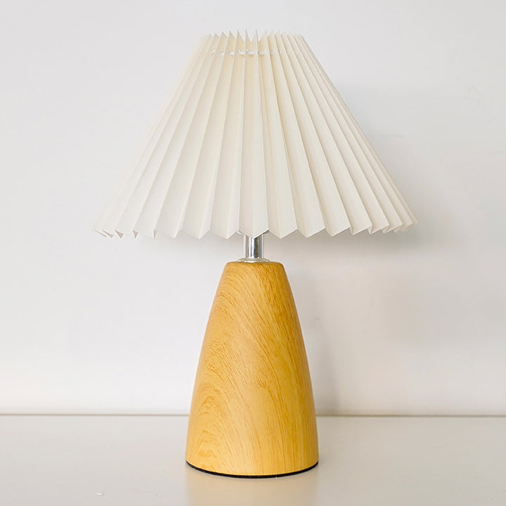 Vintage Scalloped Pleated Cone Fabric LED Table Lamp for Living Room