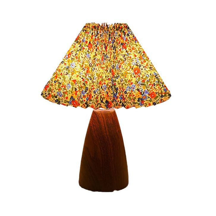Vintage Scalloped Pleated Cone Fabric LED Table Lamp for Living Room