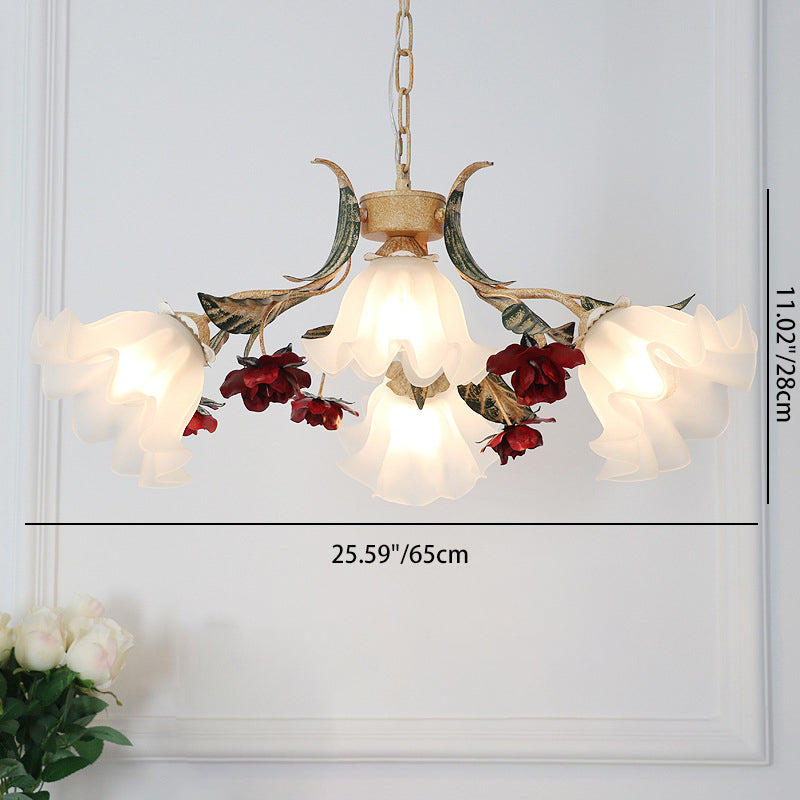 Traditional French Rose Chandelier - 4/6/9 Light Glass & Iron for Living Room