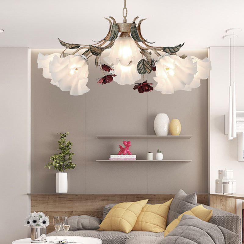 Traditional French Rose Chandelier - 4/6/9 Light Glass & Iron for Living Room