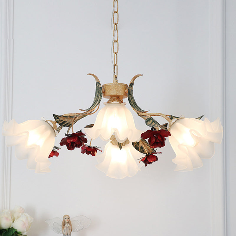 Traditional French Rose Chandelier - 4/6/9 Light Glass & Iron for Living Room