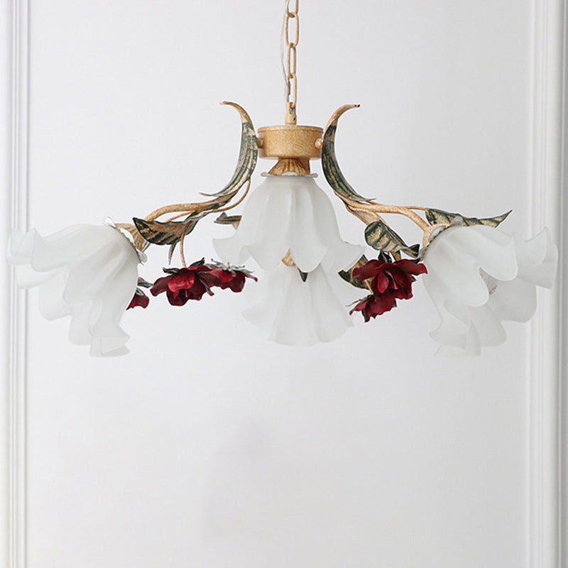 Traditional French Rose Chandelier - 4/6/9 Light Glass & Iron for Living Room