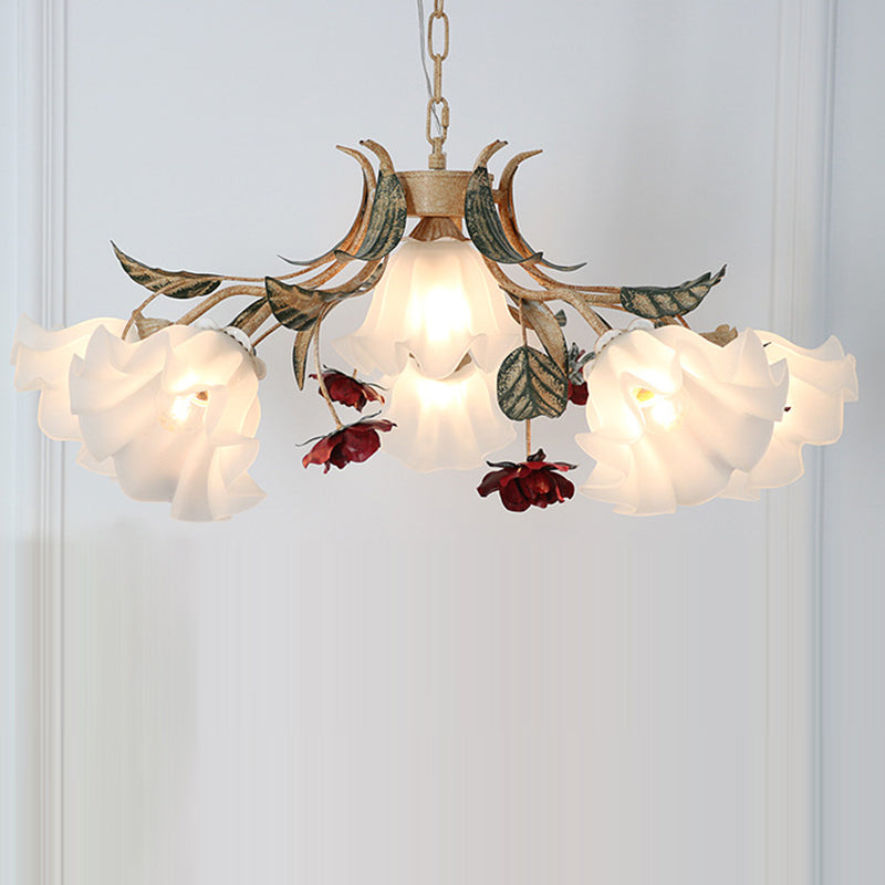 Traditional French Rose Chandelier - 4/6/9 Light Glass & Iron for Living Room