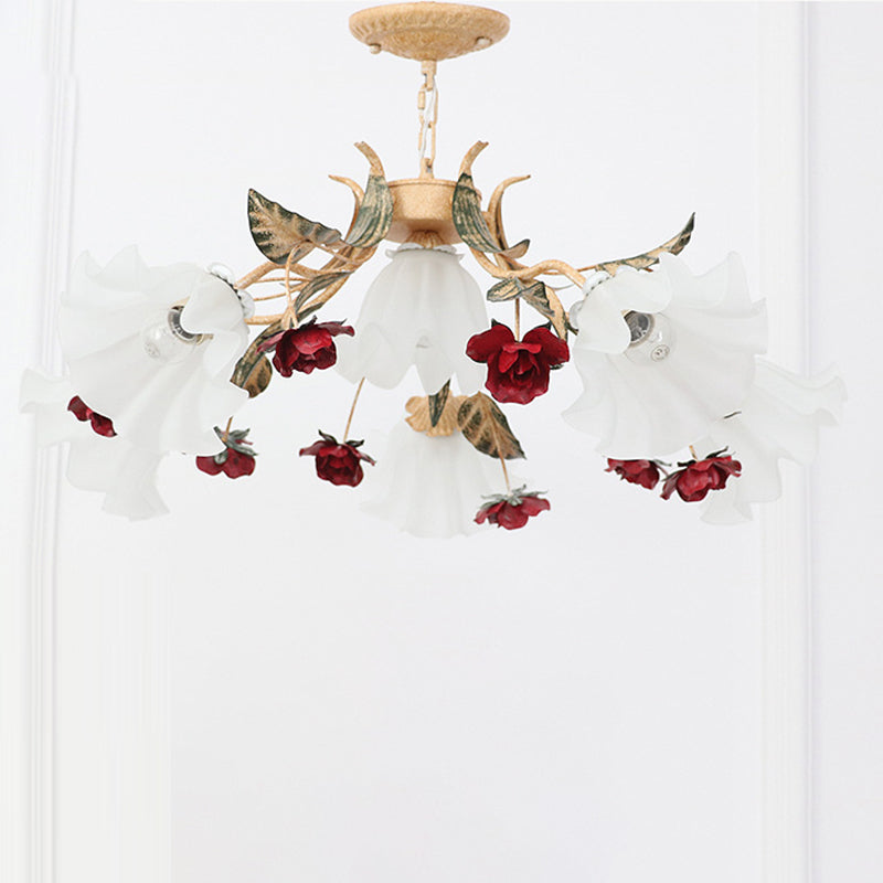 Traditional French Rose Chandelier - 4/6/9 Light Glass & Iron for Living Room