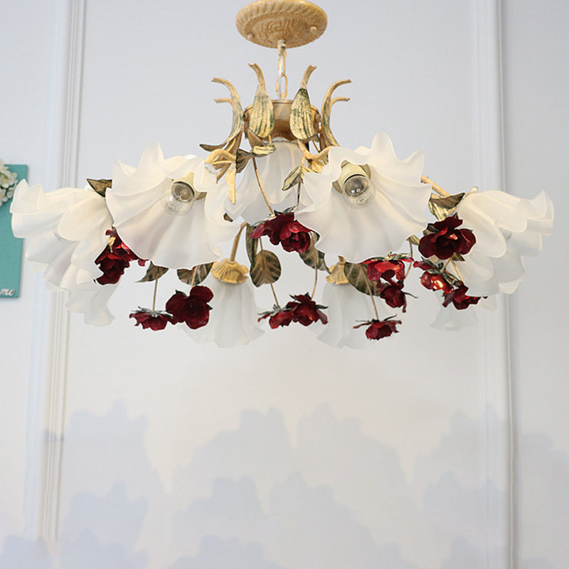 Traditional French Rose Chandelier - 4/6/9 Light Glass & Iron for Living Room