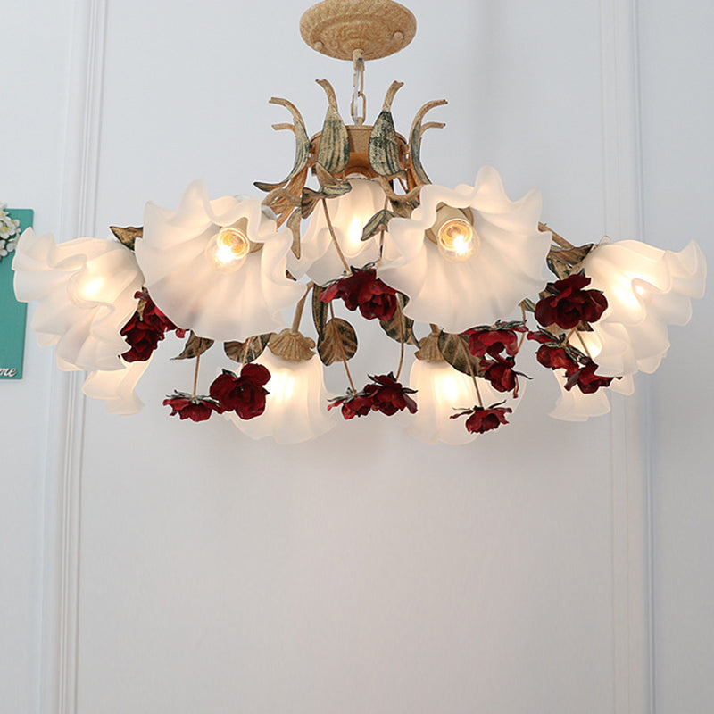 Traditional French Rose Chandelier - 4/6/9 Light Glass & Iron for Living Room