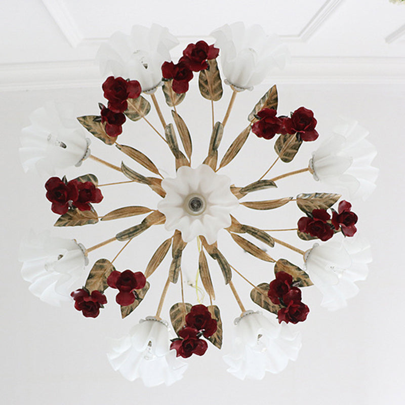 Traditional French Rose Chandelier - 4/6/9 Light Glass & Iron for Living Room