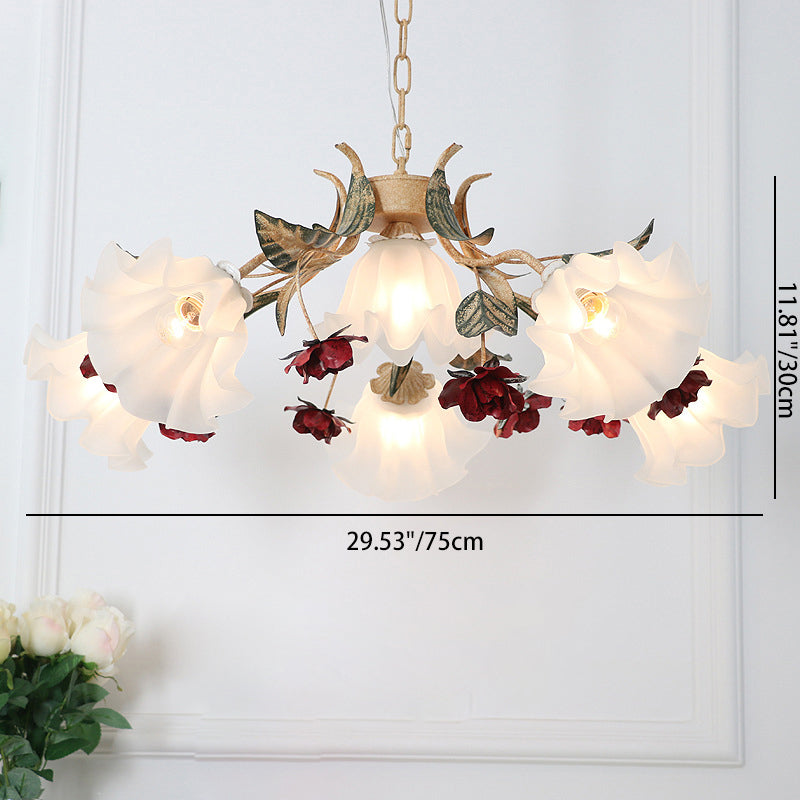 Traditional French Rose Chandelier - 4/6/9 Light Glass & Iron for Living Room