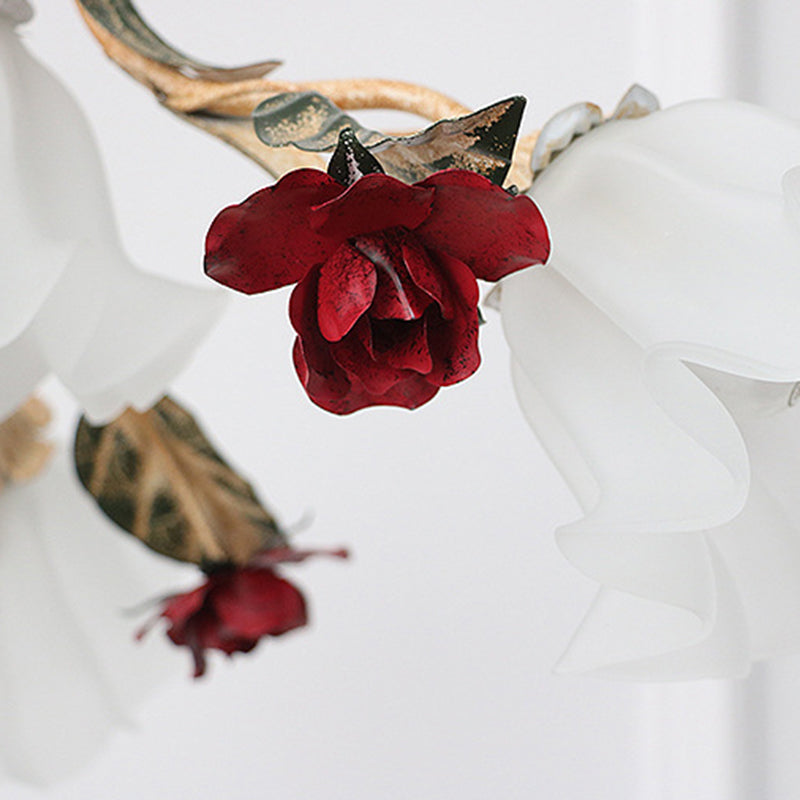 Traditional French Rose Chandelier - 4/6/9 Light Glass & Iron for Living Room