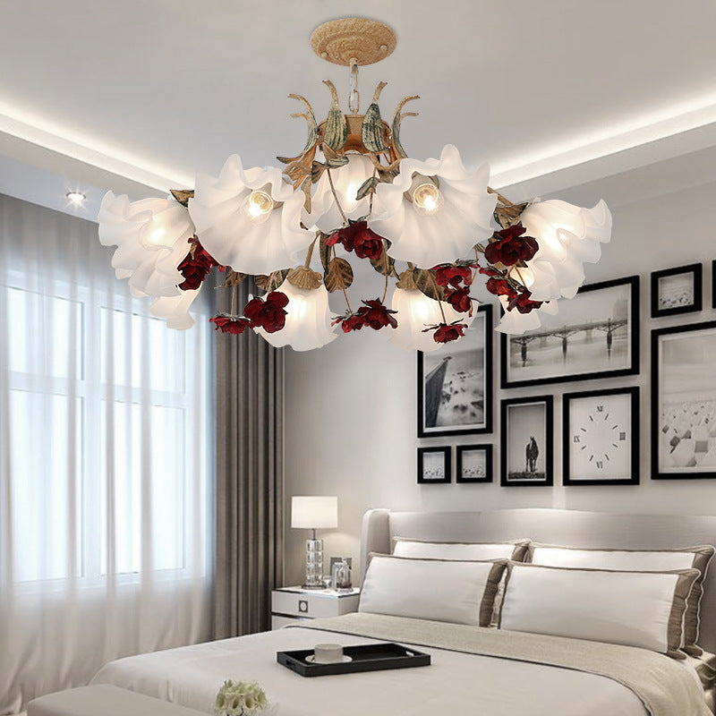Traditional French Rose Chandelier - 4/6/9 Light Glass & Iron for Living Room
