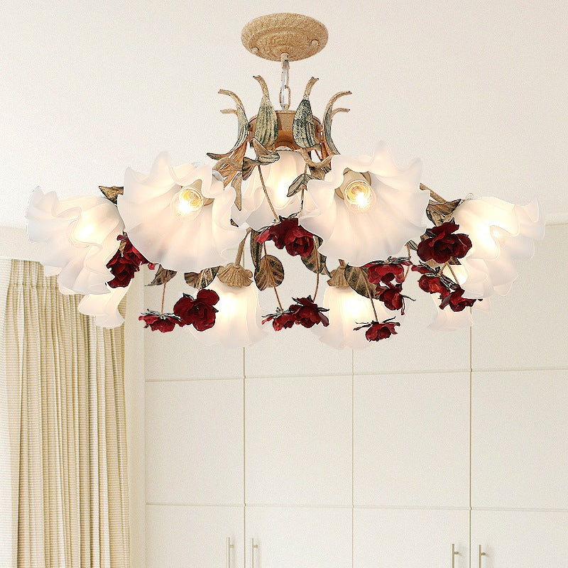 Traditional French Rose Chandelier - 4/6/9 Light Glass & Iron for Living Room