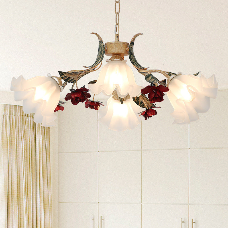Traditional French Rose Chandelier - 4/6/9 Light Glass & Iron for Living Room