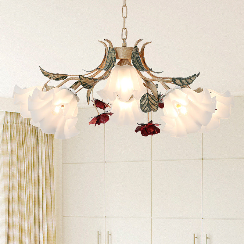 Traditional French Rose Chandelier - 4/6/9 Light Glass & Iron for Living Room