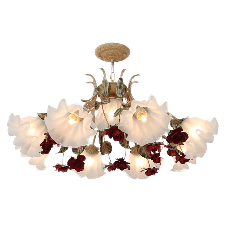 Traditional French Rose Chandelier - 4/6/9 Light Glass & Iron for Living Room
