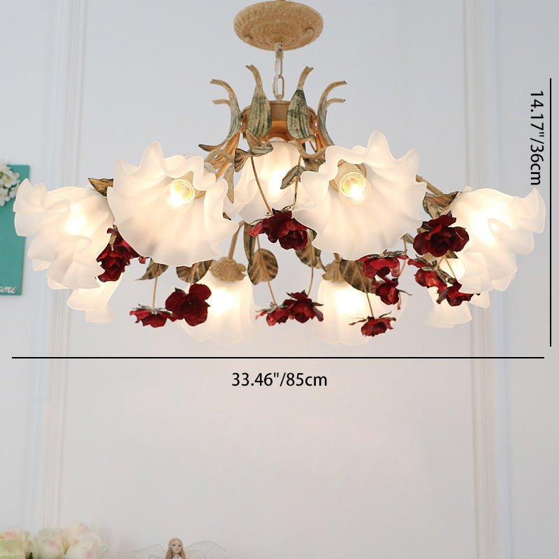 Traditional French Rose Chandelier - 4/6/9 Light Glass & Iron for Living Room