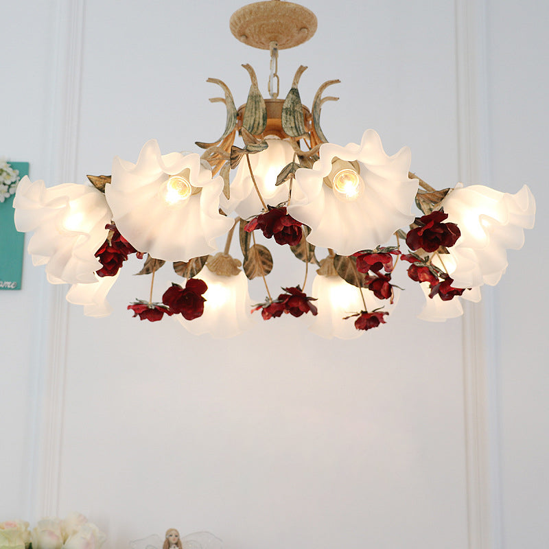 Traditional French Rose Chandelier - 4/6/9 Light Glass & Iron for Living Room