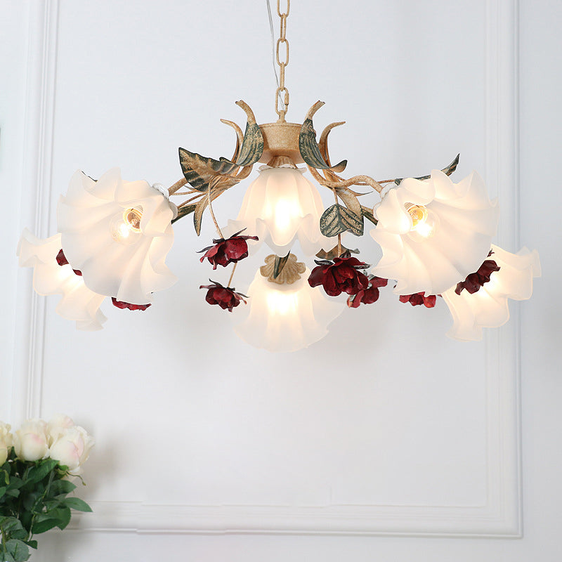 Traditional French Rose Chandelier - 4/6/9 Light Glass & Iron for Living Room
