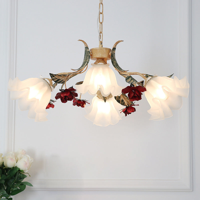 Traditional French Rose Chandelier - 4/6/9 Light Glass & Iron for Living Room