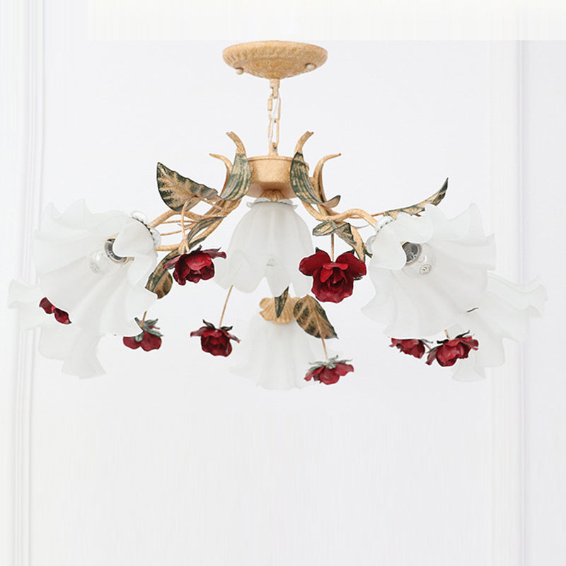 Traditional French Rose Chandelier - 4/6/9 Light Glass & Iron for Living Room