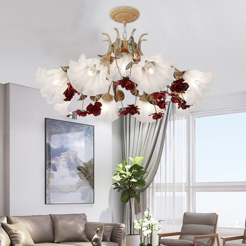 Traditional French Rose Chandelier - 4/6/9 Light Glass & Iron for Living Room