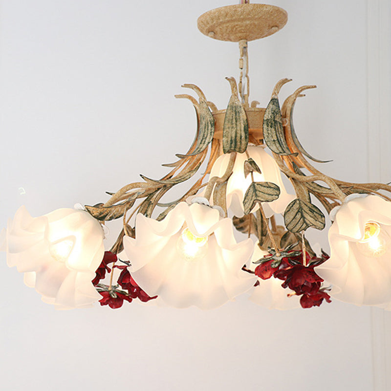 Traditional French Rose Chandelier - 4/6/9 Light Glass & Iron for Living Room