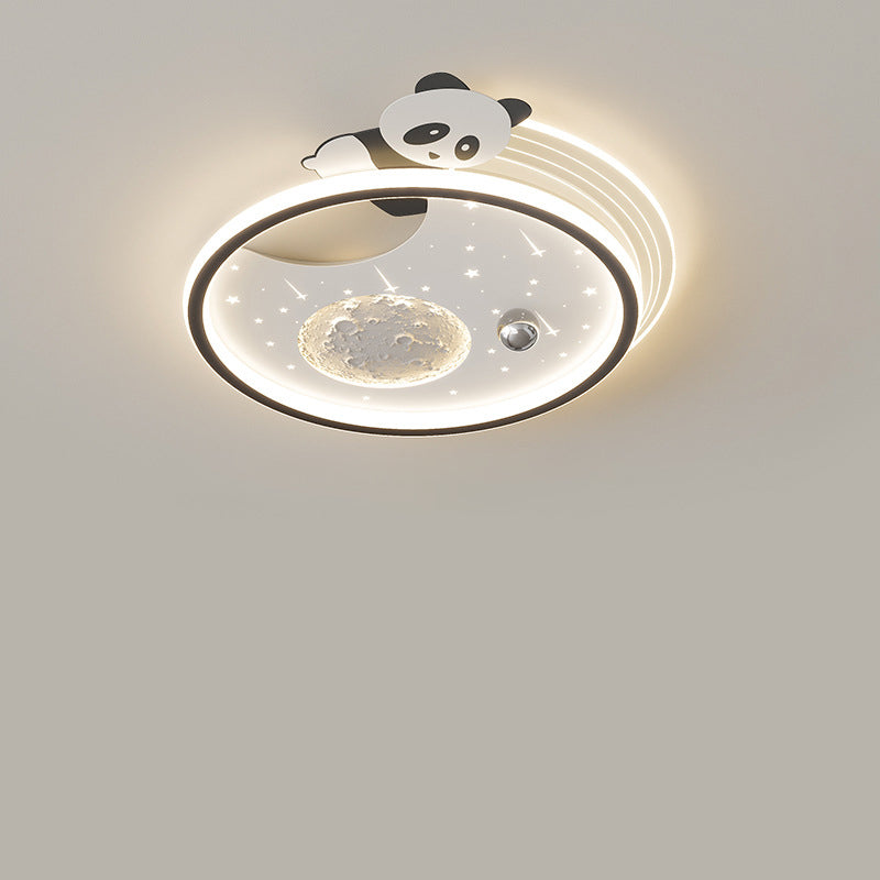 Modern Art Deco Kids Panda Planet Round Acrylic Resin Iron LED Flush Mount Ceiling Light Living Room Kids Bedroom Nursery Decor Stylish Lighting Fixture Cute Panda Design Modern Ceiling Light for Children’s Room Stylish Acrylic Light Fixture LED Ceiling L