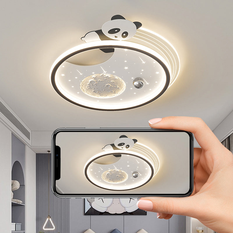 Modern Art Deco Kids Panda Planet Round Acrylic Resin Iron LED Flush Mount Ceiling Light Living Room Kids Bedroom Nursery Decor Stylish Lighting Fixture Cute Panda Design Modern Ceiling Light for Children’s Room Stylish Acrylic Light Fixture LED Ceiling L