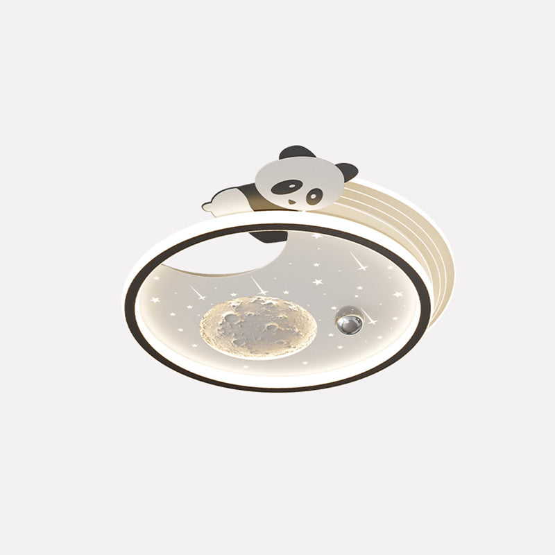 Modern Art Deco Kids Panda Planet Round Acrylic Resin Iron LED Flush Mount Ceiling Light Living Room Kids Bedroom Nursery Decor Stylish Lighting Fixture Cute Panda Design Modern Ceiling Light for Children’s Room Stylish Acrylic Light Fixture LED Ceiling L