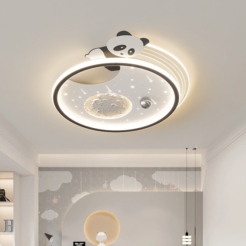 Modern Art Deco Kids Panda Planet Round Acrylic Resin Iron LED Flush Mount Ceiling Light Living Room Kids Bedroom Nursery Decor Stylish Lighting Fixture Cute Panda Design Modern Ceiling Light for Children’s Room Stylish Acrylic Light Fixture LED Ceiling L